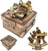Nautical Antique Finish Brass Working Navigation Kelvin & Hughes 1917 Sextant With Leather Case